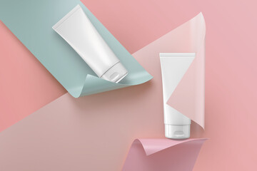 Cosmetic Tube Of Cream Or Gel package on pastel background, 3d rendering.
