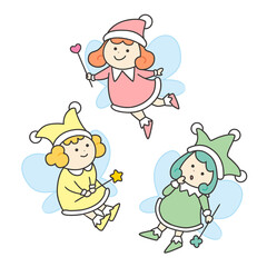 ステッキを持った妖精のイラスト（線あり）