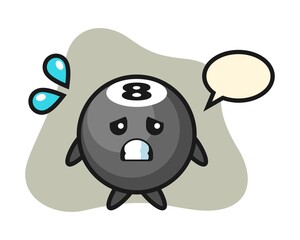 Eight ball billiard cartoon with afraid gesture
