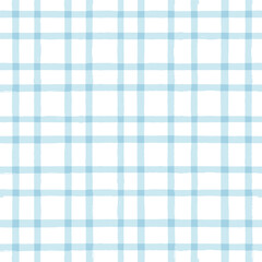 Blue Gingham seamless pattern. watercolor stripes, tartan texture for spring picnic table cloth, shirts, plaid, clothes, dresses, blankets, paper. vector checkered summer paint brush strokes.