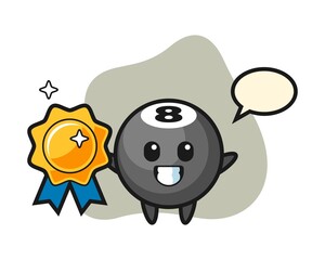 Eight ball billiard cartoon holding a golden badge
