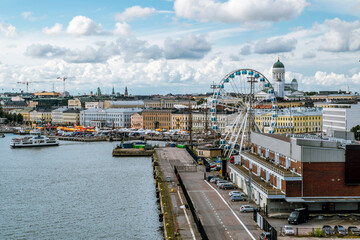 View of the Ferris wheel and the Cathedral in Helsinki.