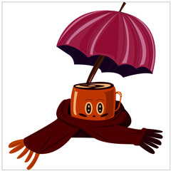 Autumn collection: leaves, mushrooms, cups, sweater, boots, rain, clouds, puddles, etc.
