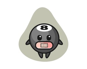 Eight ball billiard cartoon with tape on mouth