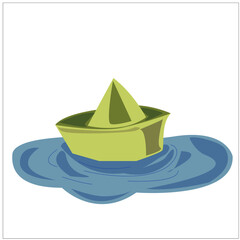 A paper boat that floats in a puddle