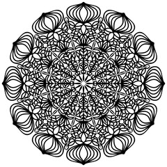 Mandala.  Vector pattern. Template for tattoo, henna drawing. Delicate ornament for placing on fabric, paper, glass. Coloring. Element of psychological discharge.