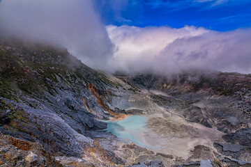 Amazing shot of the volcanic crater from Tangkuban Perahu in Bandung.Soft focus effect due to large...