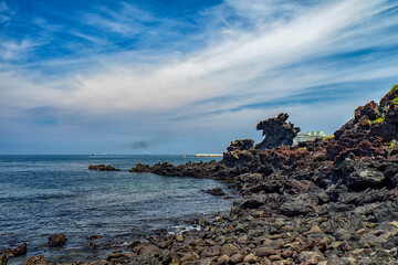 Beautiful landscape shot of the dragon head rock in Yongduam, Jeju.