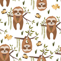 seamless pattern with cute sloth - vector illustration, eps © Hanna