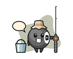 Eight ball billiard cartoon as a fisherman