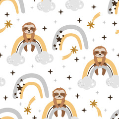 seamless pattern with sloth and rainbow - vector illustration, eps © Hanna