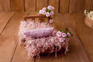 Newborn Digital Background Spring rose Basket Prop for Newborn. For boys and girls. Wood back....