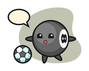 Eight ball billiard cartoon is playing soccer