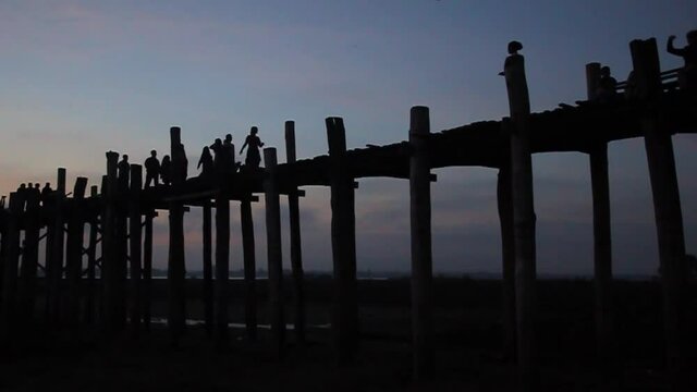 Silhouette of U Bein bridge in Amarapura near Mandalay, Myanmar