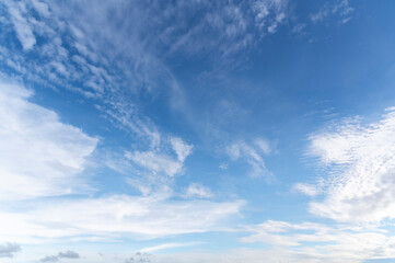 Blue sky and white fluffy tiny clouds background and pattern
