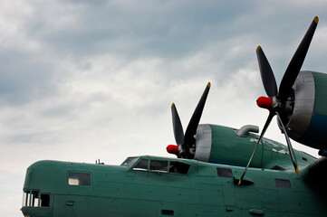 Hydroplane silhouette on sky background