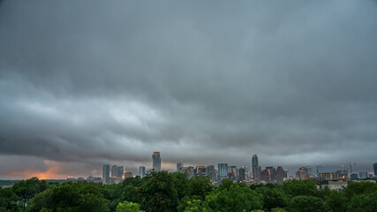 Downtown Austin Illuminated by City Lights and Lightning Storm