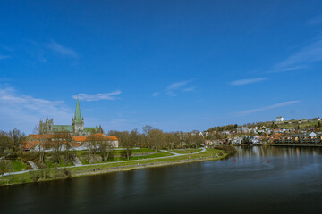view of the river in the city of trondheim