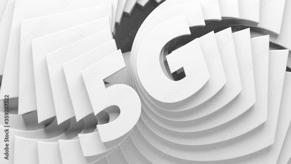 Poster 3d render of abstract 5g text title line repeated in back