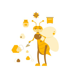 Fototapeta premium A bee is a worker with a trowel tool.