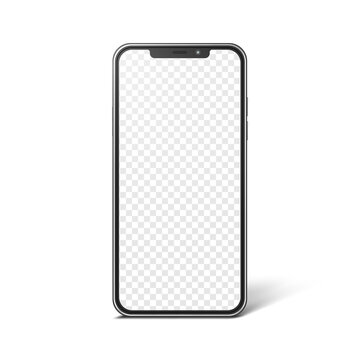 Smartphone with blank transparent screen, realistic mockup. Modern frameless phone, vector template for web or mobile app design