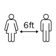 Keep distance. 6 ft. Coronavirus (COVID-19) prevention. Editable vector illustration