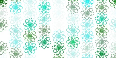 Light Green vector doodle pattern with flowers.