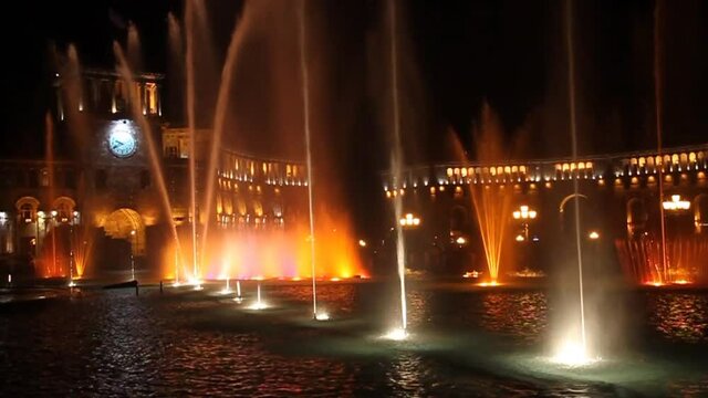 Evening fountain at the Republic Square in Yerevan