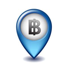 Thai baht symbol on Mapping Marker vector icon
