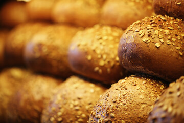 Grain Breads on the shelf, Bakery Products, Pastry and Bakery