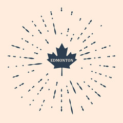 Black Canadian maple leaf with city name Edmonton icon isolated on beige background. Abstract circle random dots. Vector Illustration.