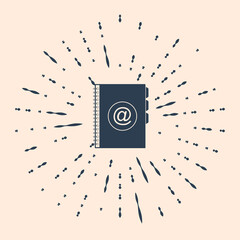 Obraz premium Black Address book icon isolated on beige background. Notebook, address, contact, directory, phone, telephone book icon. Abstract circle random dots. Vector Illustration.