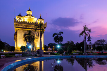 Patu Xai monument in the capital of Laos
Palm trees against the background of the Lao sunset