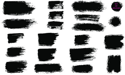 A set of brushstrokes. A collection of vector black lines, for grunge design and decor, isolated on a white background.