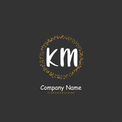 K M KM Initial handwriting and signature logo design with circle. Beautiful design handwritten logo for fashion, team, wedding, luxury logo.