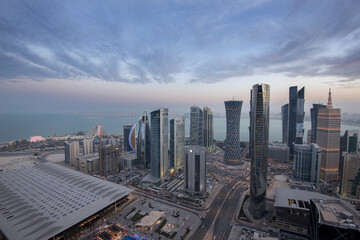 Naklejka na ściany i meble Aerial View of west bay area Doha City