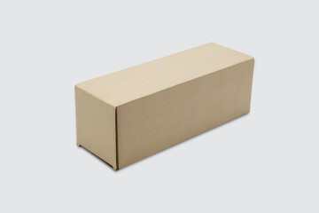 Mockup closed brown packaging paper box isolated on white background.