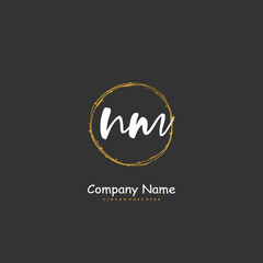 N M NM Initial handwriting and signature logo design with circle. Beautiful design handwritten logo for fashion, team, wedding, luxury logo.