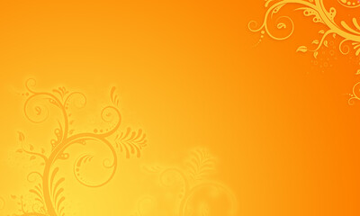 Fototapeta na wymiar edler Hintergrund gelb gold orange, Pastell sonniges Leuchten Licht Sonnenschein, helle Blätter Ranken floral in Ecken am Rand, luxuriös goldenes zeitloses Design oder einfach nur elegant Gold Layout