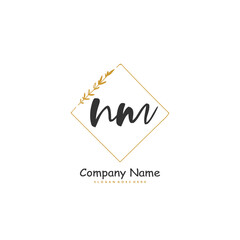 N M NM Initial handwriting and signature logo design with circle. Beautiful design handwritten logo for fashion, team, wedding, luxury logo.