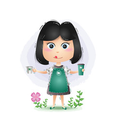 a Cute barista girl is making coffee character cartoon vector