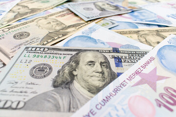 Turkish lira and American dollar background