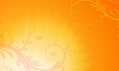 Fototapeta na wymiar edler Hintergrund gelb gold orange, Pastell sonniges Leuchten Licht Sonnenschein, helle Blätter Ranken floral in Ecken am Rand, luxuriös goldenes zeitloses Design oder einfach nur elegant Gold