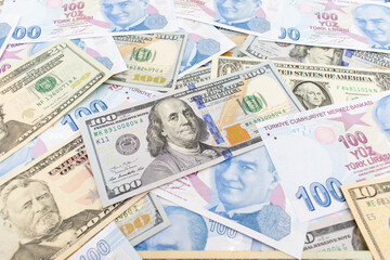Turkish lira and American dollar background