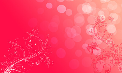 edler Hintergrund pink rot weiß, Pastell sonniges Leuchten Licht Sonnenschein, helle Blätter Ranken floral am Rand Bokeh Glitzer luxuriös zeitloses Design oder einfach nur elegant Layout Vorlage