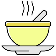 Stew Gravy Pot Concept, Hot Chicken Corn Soup Bowl Vector Color Icon Design, Foodie and gourmet Symbol on white background 