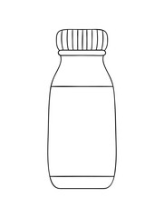 Vector line yoghurt pack icon. Hand drawn organic fresh dairy product isolated on white background. Natural food illustration. Black and white  yogurt packaging design.