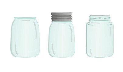 Vector glass jar icon set. Cute pot watercolor style illustration. Empty container collection