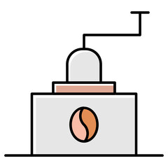 Manual Coffee Bean Grinder Concept, Easy Hand Crank Adjustable Ceramic Conical Burr Coffee Bean Vector Color Icon Design, Foodie and gourmet Symbol on white background 