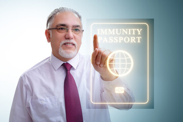 Concept of immunity passport - pressing virtual button